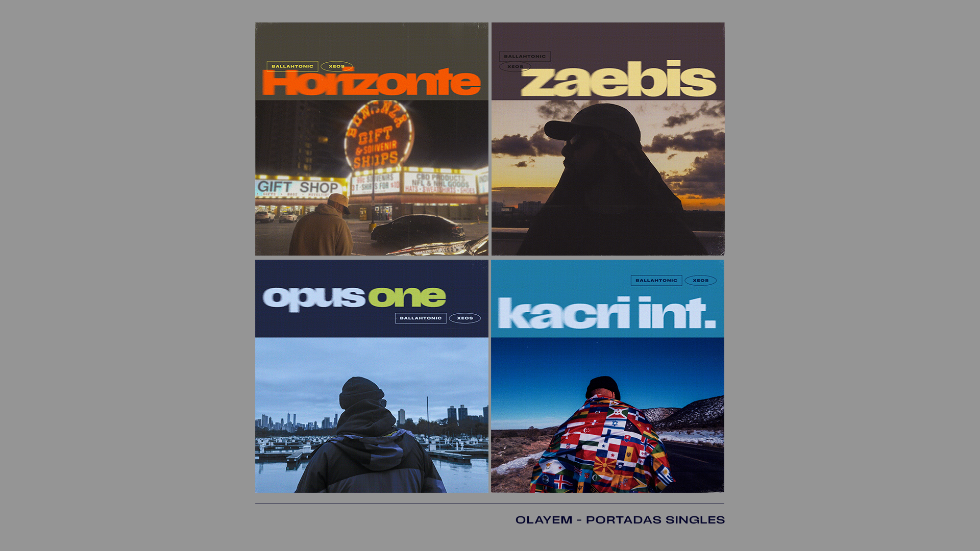 Portadas de los sencillos del álbum. Allí están Horizonte, zaebis, opus one y kacr int.
